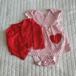Carters Red and White  Day Dress & Cardigan Set